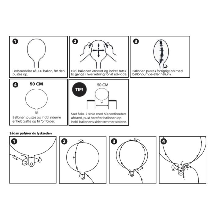 LED-ballong 5x vit ljusslinga 50 cm - 3 m