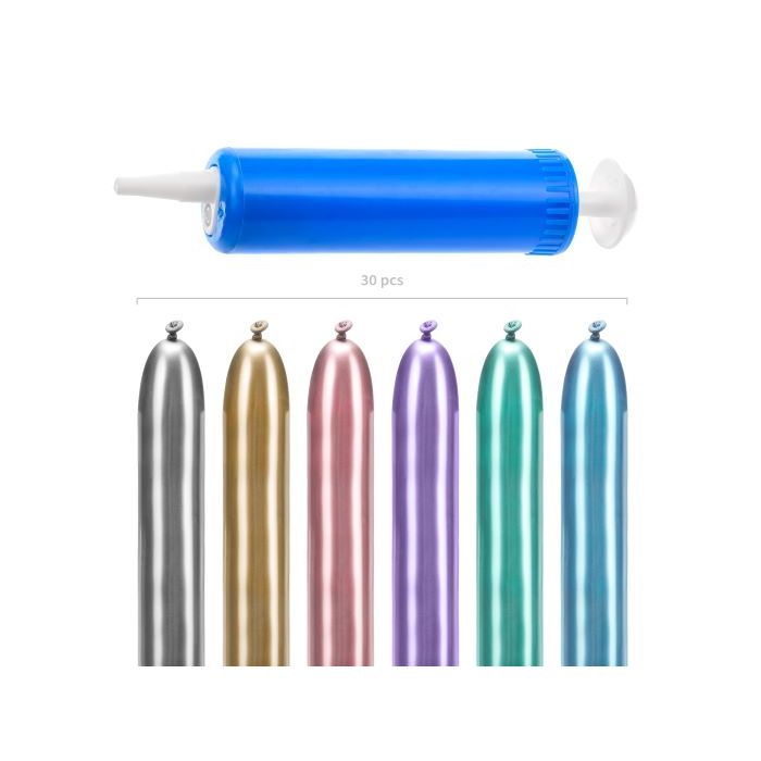 Modellera ballondjur kit med metalliska ballonger och pump 30 delar - 130 cm