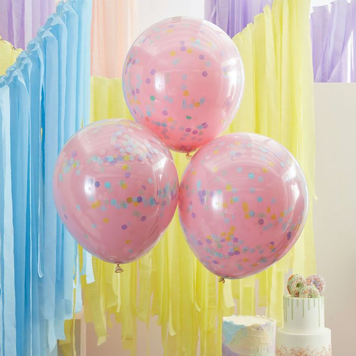 Dubbla lager konfettiballonger rosa 3x