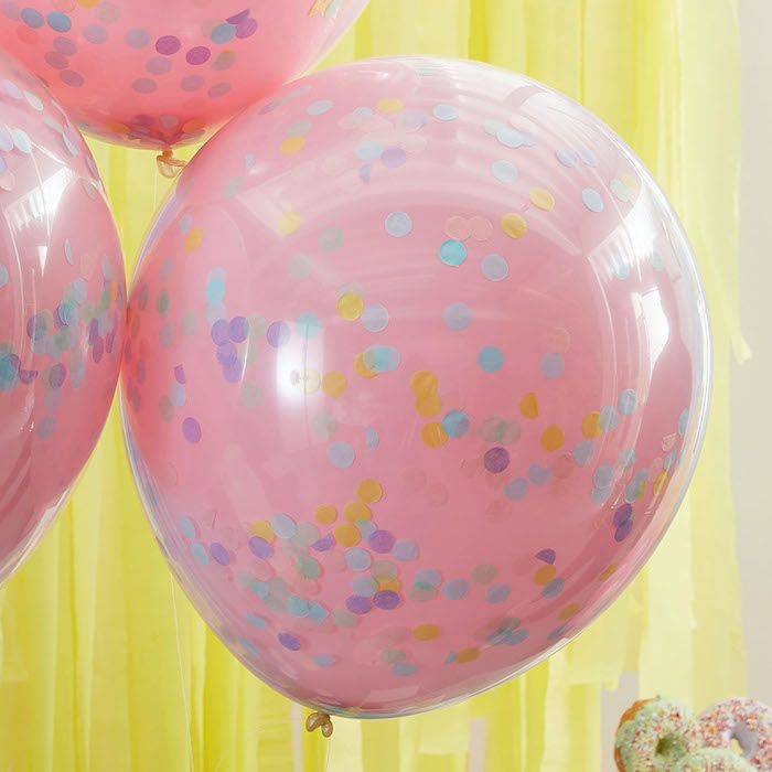 Dubbla lager konfettiballonger rosa 3x