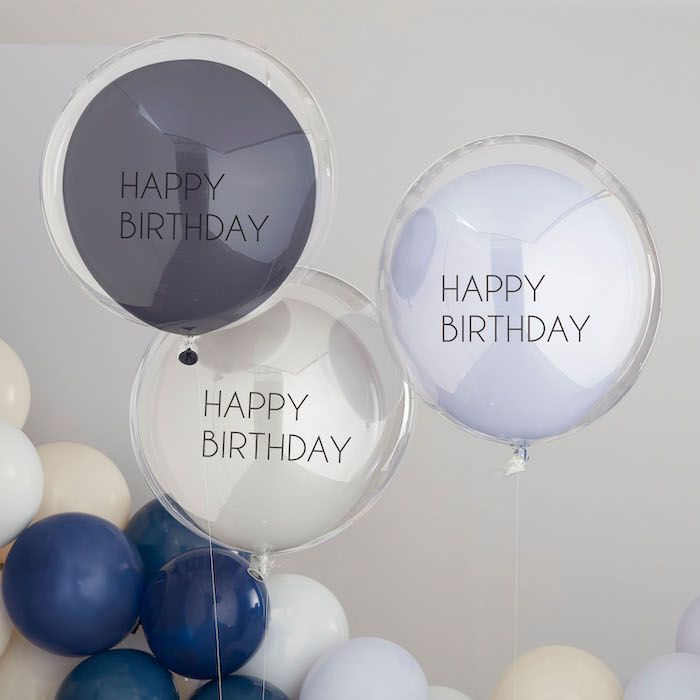 Dubbla lager Happy Birthday Ballonger Blå 3 st. - 45 cm