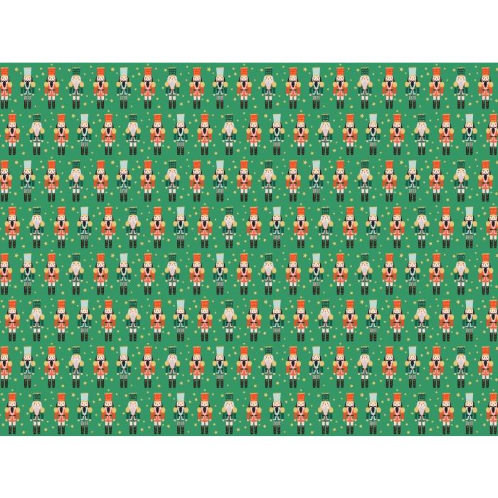 Grønt julegavepapir med nøddeknækker motiver - 200x70 cm