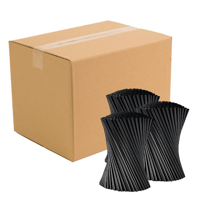 Sorte plastik sugerør ø6 mm 6000x - 20 cm