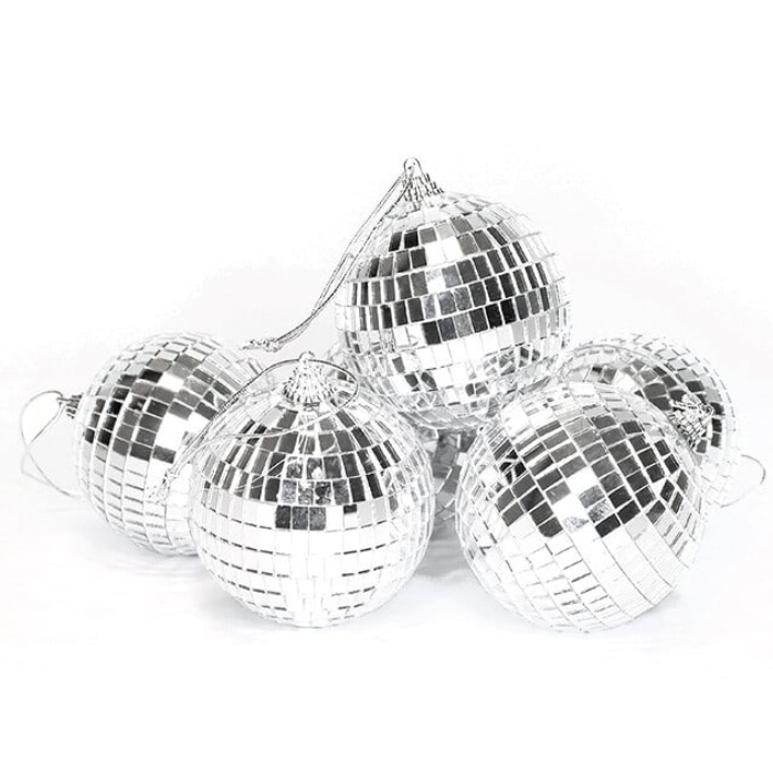 Diskokula silver 6x - 5 cm inkl. upphängningskrok