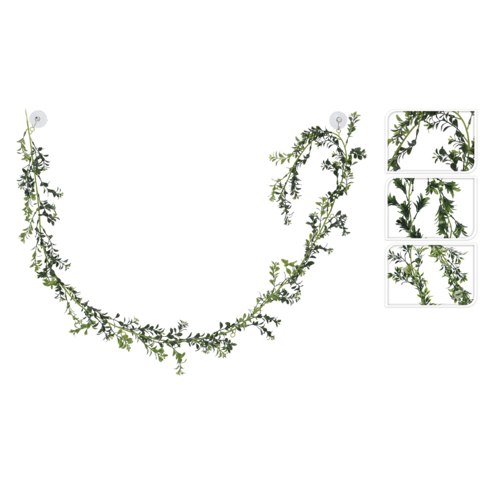 Kunstig blad guirlande m. blomster - 180 cm