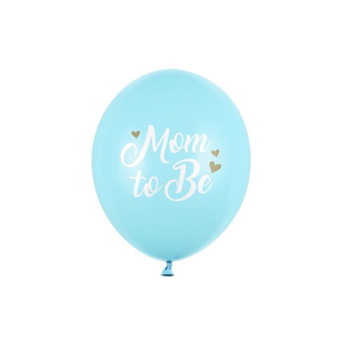 Ljusblå babyshowerballonger med vit text 6x - Ø 30 cm