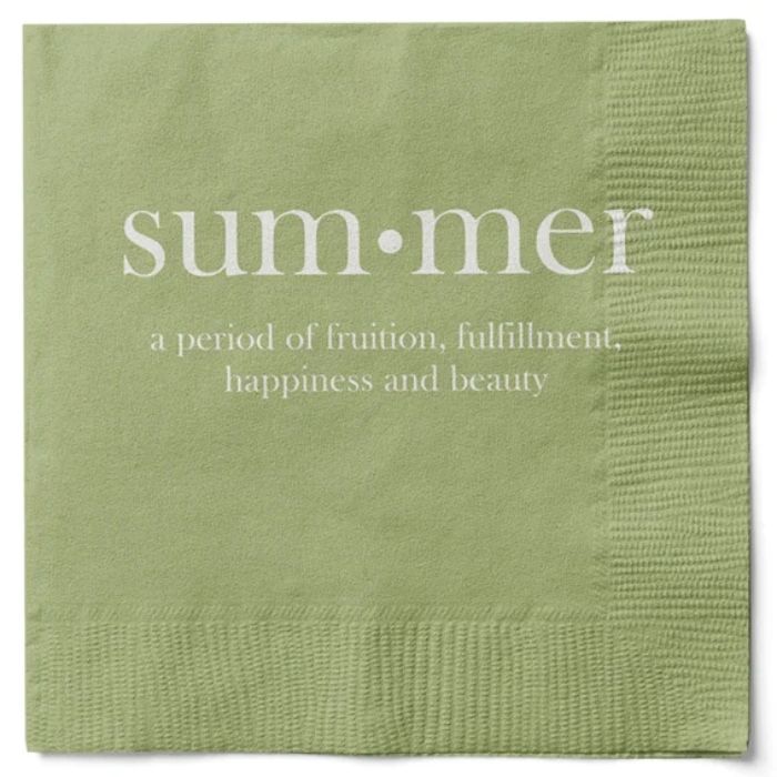 Servetter i grönt med vit text sommar 20x Det Gamla Apoteket