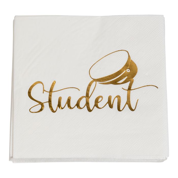 Servetter med studentmotiv guld 16x - 25x25 cm