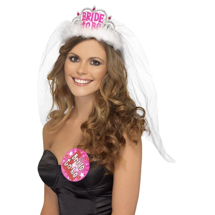 Vitt och rosa bride to be tiara med slöja one-size