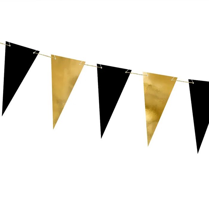 Svart & Guld Girlang med Flagga - 2,15 meter