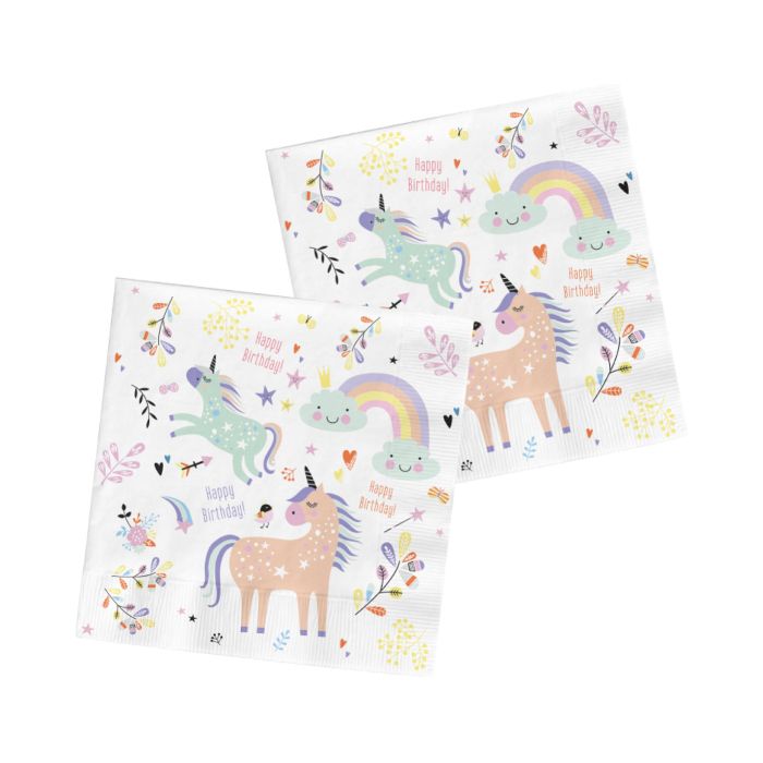 Servetter med enhörningsmotiv 20x - 33x33 cm