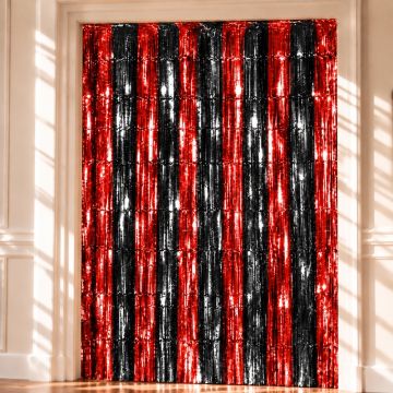 Svart och orange randig glittergardin - 100 x 240 cm