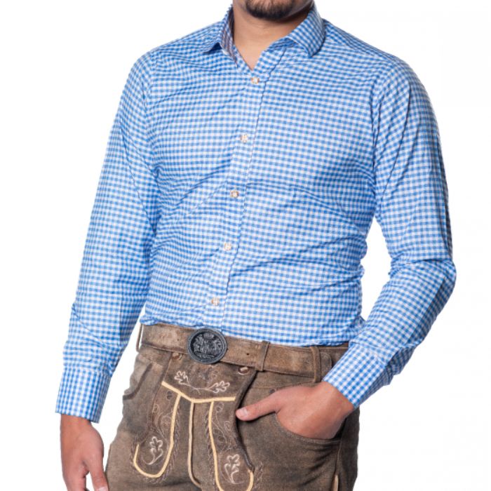 Oktoberfest tyrolerskjorta ljusblå Leopold Deluxe