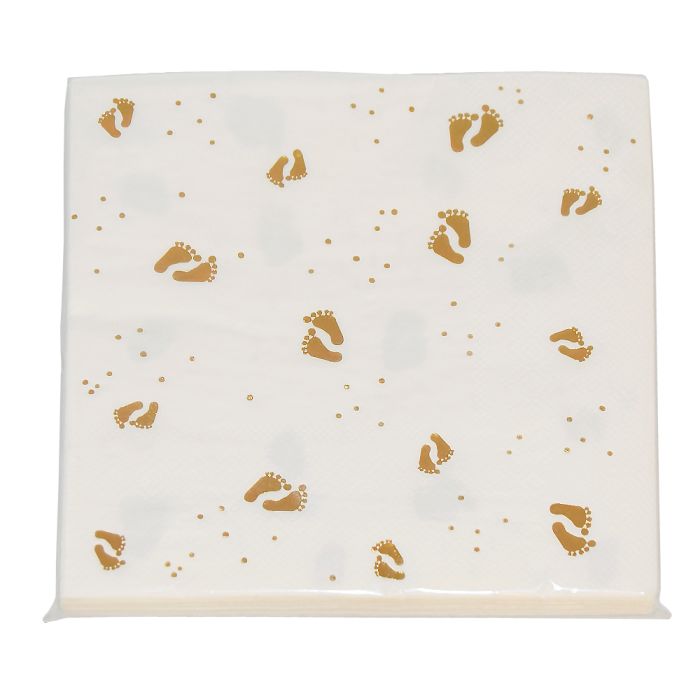Servetter med guld babyfötter 16x - 33x33 cm