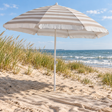 Strandparasol med lutningsfunktion, taupe och vit, över 200 cm