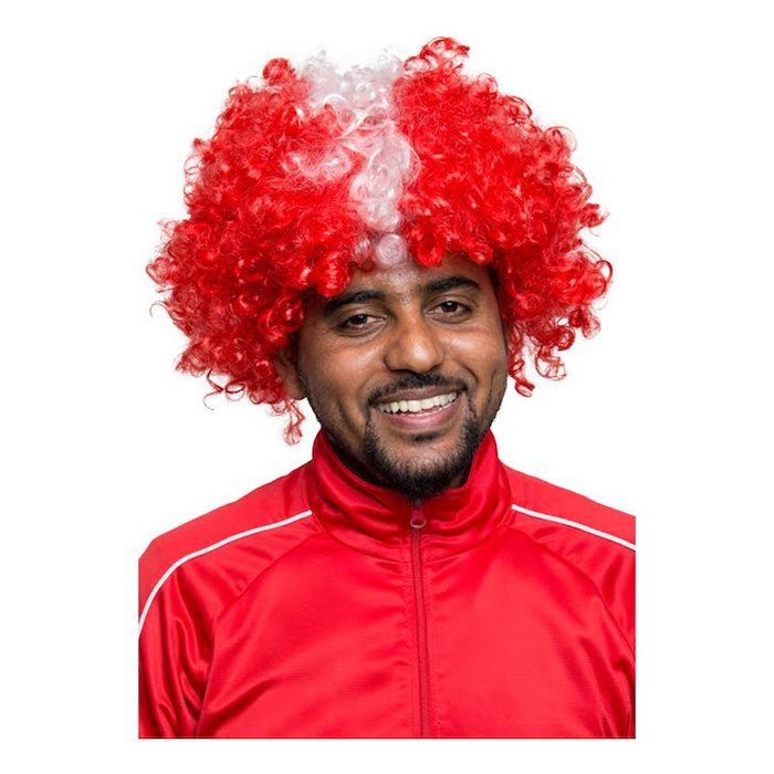 Röd och vit danmark huligan peruk