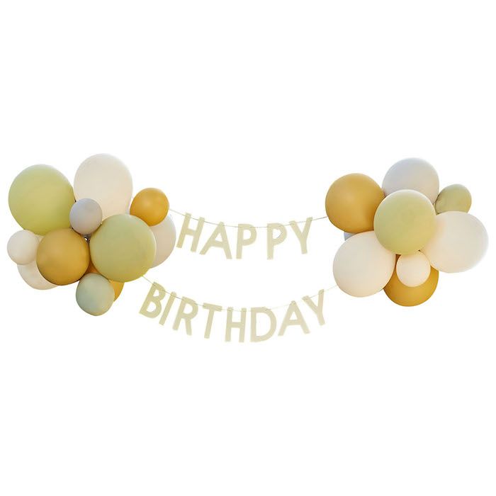 Happy birthday girlang inkl. naturfärgade ballonger 