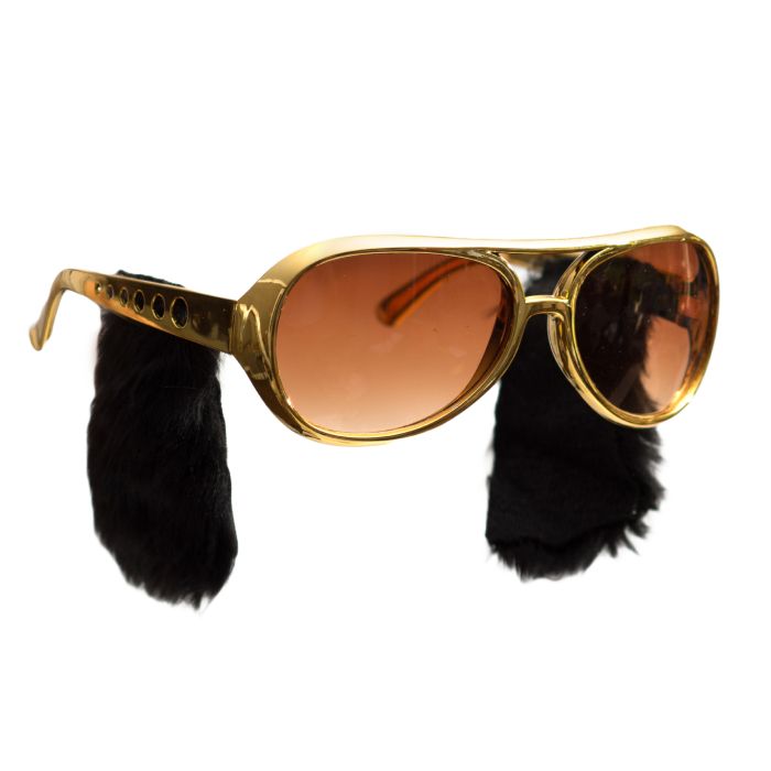 Elvis solglasögon i guld med mustasch