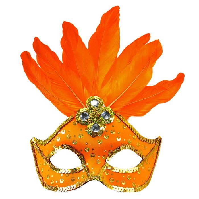 Orange Brasiliansk Mask med fjädrar-Orange