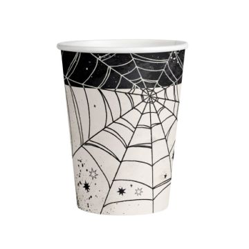 Vit halloween pappmugg med spindelnät 8x - 250 ml