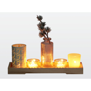 Set med värmeljushållare och fat 6x