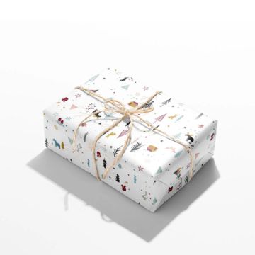 Julklapparpapper i vitt med julmotiv - 1000x70 cm