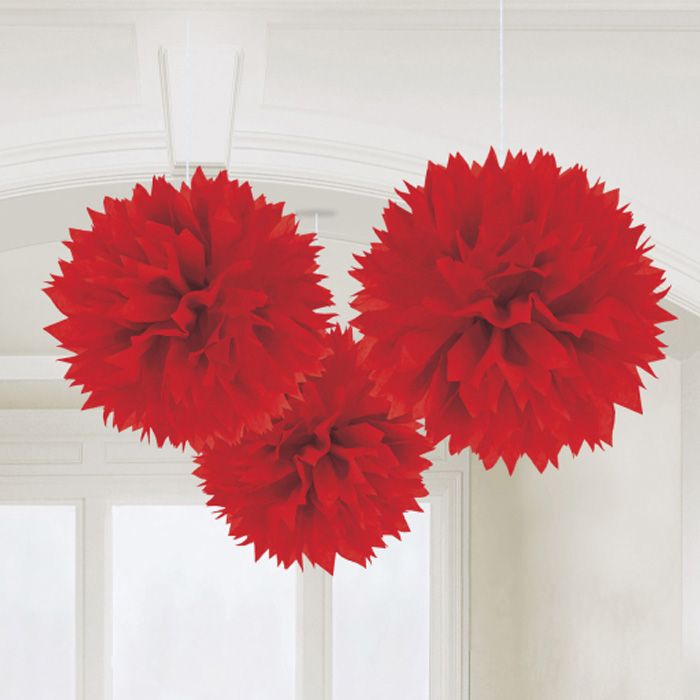 Pom poms i röd 3x - 40 cm