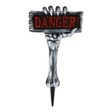 Silver halloween skelethand skylt danger 28x54 cm Det Gamla Apoteket