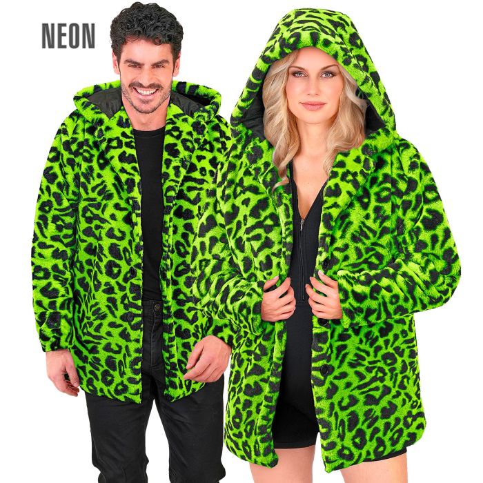 Neon grön leopardjacka med huva för fest