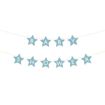 Ljusblå babyshower stjärngirlang - 290x16,5 cm