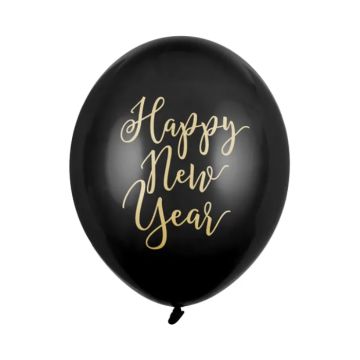 Nyårsballonger 6x svart - 30 cm