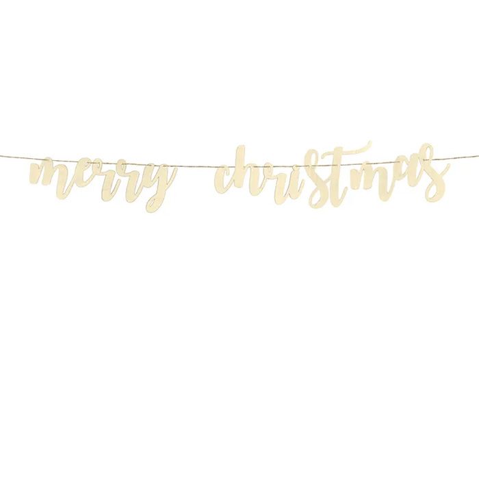 Merry Christmas Banner i Trä - 87 cm