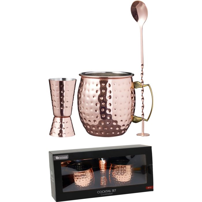 Moscow Mule cocktailsätt med 2 muggar, 4 delar, kopparfärgad