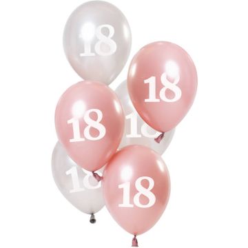 18-års ballonger metallic rosa och silver 6x - 23 cm
