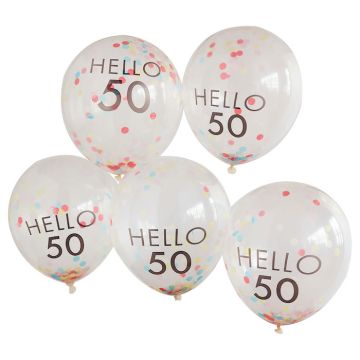 Hello 50 multifärgad konfetti födelsedagsballonger 5x 