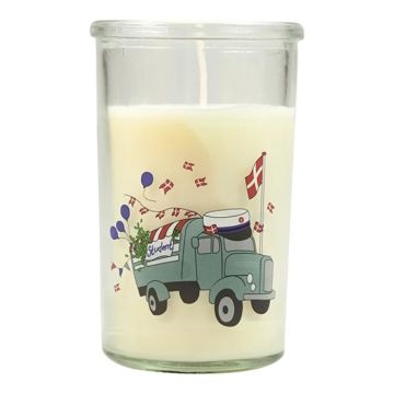 Ljus i glas med studentvagnsmotiv blå student Det Gamla Apoteket