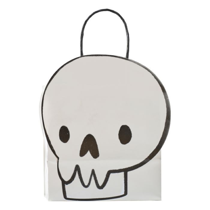 Vit halloween skalle papperspåse 6x - 14x13,6x5 cm