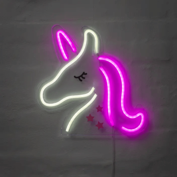 Enhörning neon LED skylt - 33x33 cm