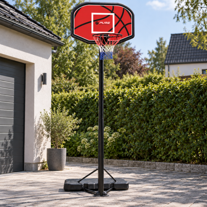 Basketbollställning med justerbar korghöjd
