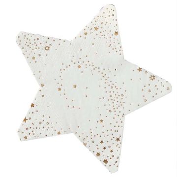 Stjärnservetter i Vit & Guld 16x - 17x17 cm