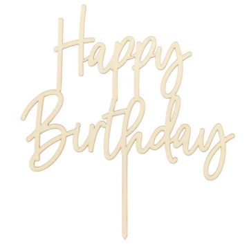 Happy birthday kakedekoration trä 16,5x15 cm 