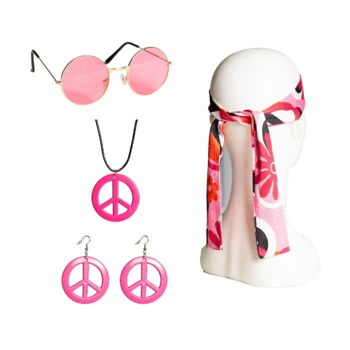Hippie peace pink set inkl hårband, glasögon, örhängen, halsband