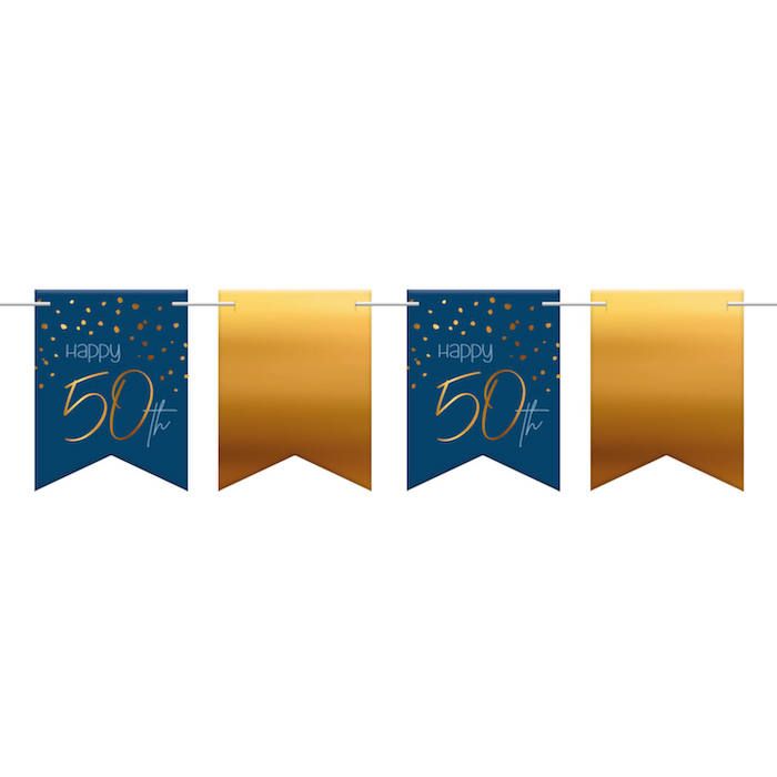 "Happy 50th" Flagggirlang Blå - 6 m