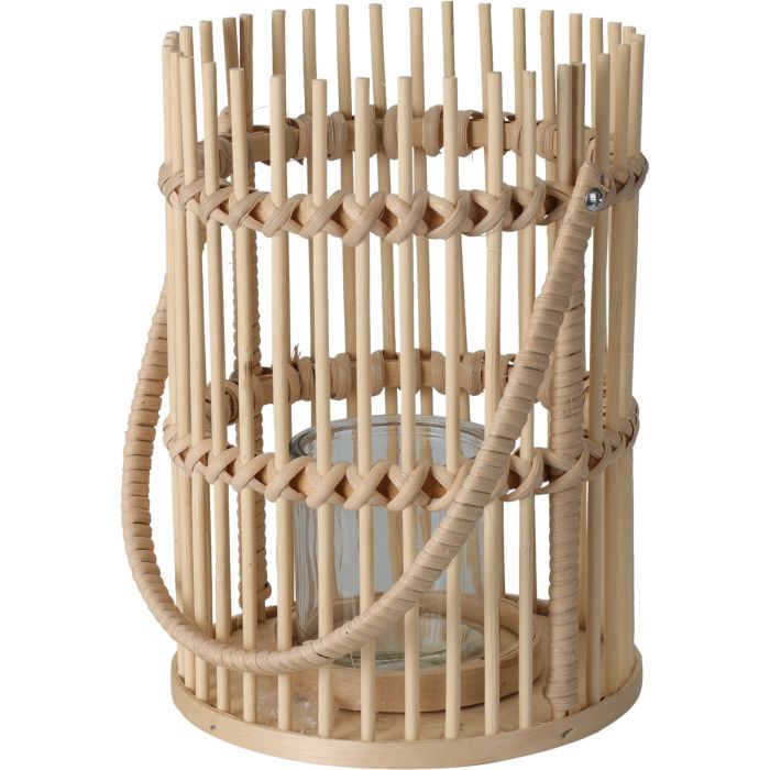 Lampa i bambu och glas Ø 17 x H 25/37 cm