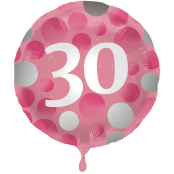 30 Års Foliebalon Rosa - 45 cm