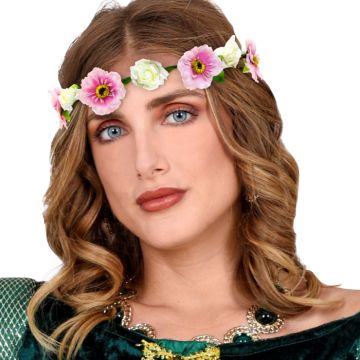 Blommidiadem med rosa band