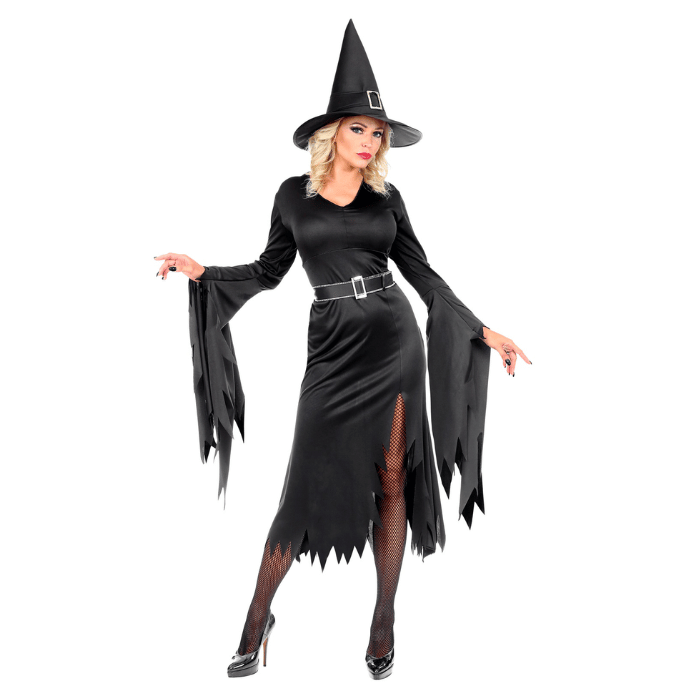 Svart häxhalloweenkostym för kvinnor
