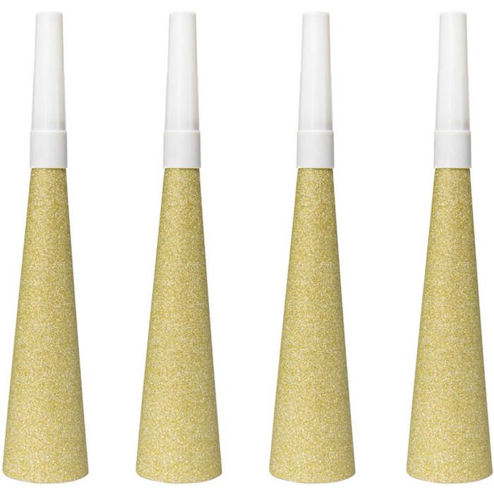 Guldglittrande partypipor 4x - 19 cm