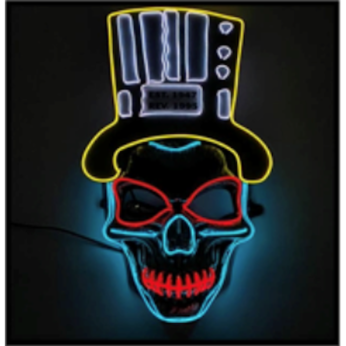 Skrämmande skalle LED-mask med gul hatt 