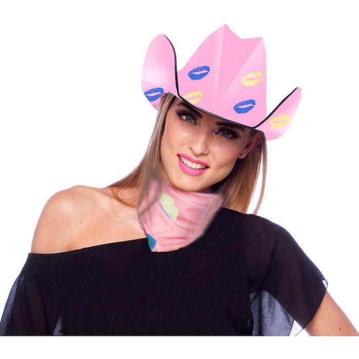 Rosa cowboyhatt med kyssmotiv - 30x17,5 cm